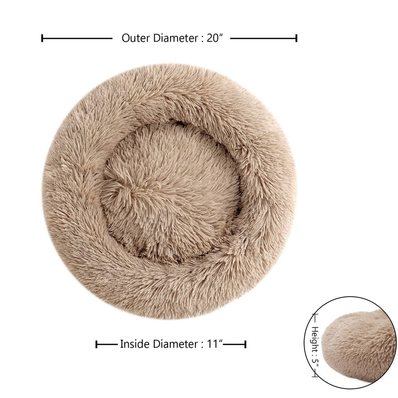 Calming Dog Bed for Small Dogs Cats Donut Dog Bed Pet Cushion Bed Plush Cat Bed Round Anti-Anxiety Dog Cuddler Bed Orthopedic Dog Bed, Machine Washable, 20inch Khaki. S (20''X20'') - PawsPlanet Australia