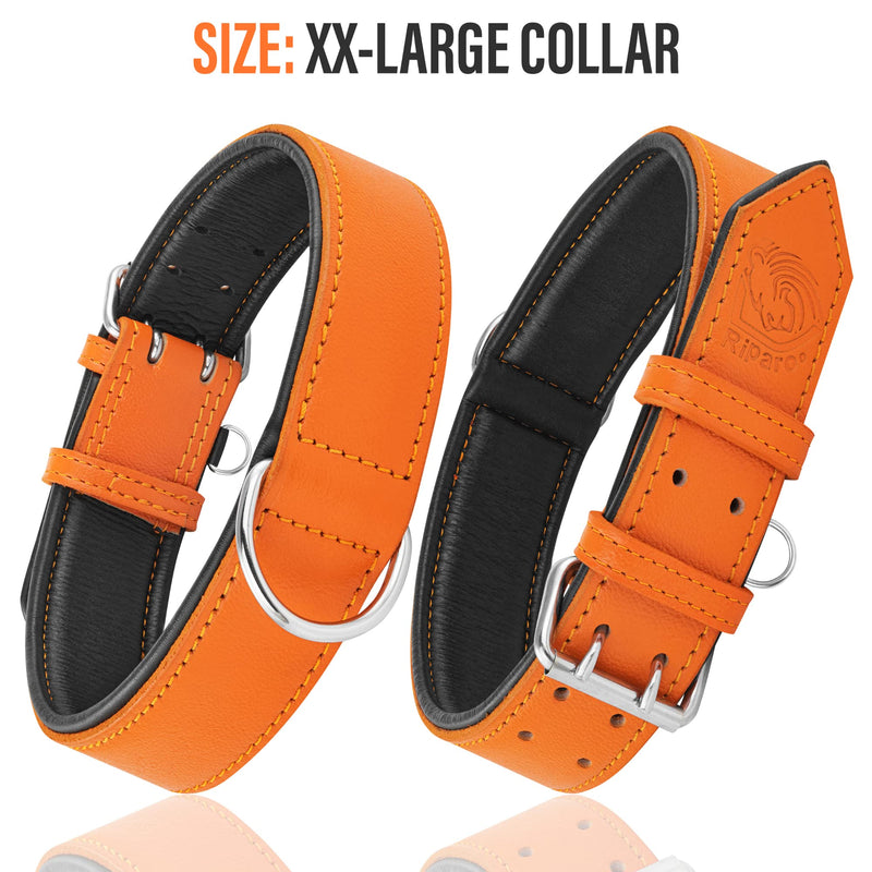 Riparo Genuine Leather Adjustable K-9 Dog Collar with Additional Reinforcement (XXL: 5CM Wide for 60.9CM - 73.7CM Neck, Orange) XXL - PawsPlanet Australia