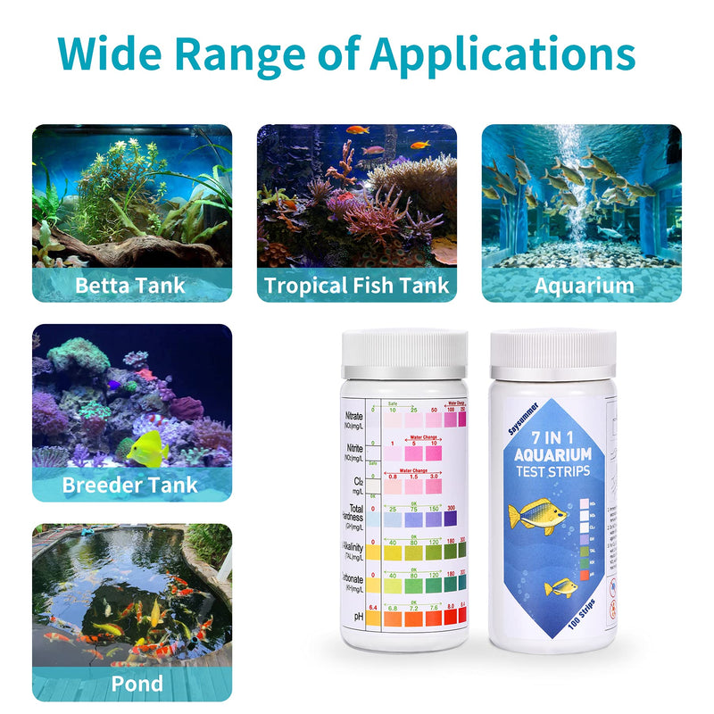 7 In 1 Aquarium Test Strips, Aquarium Testing Kit, Fish Pond Test Kit for Testing Freshwater Saltwater Tank for pH, Hardness, Nitrate, Nitrite, Chlorine, Total Alkalinity, Carbonate(100 Strips) 7IN1N - PawsPlanet Australia