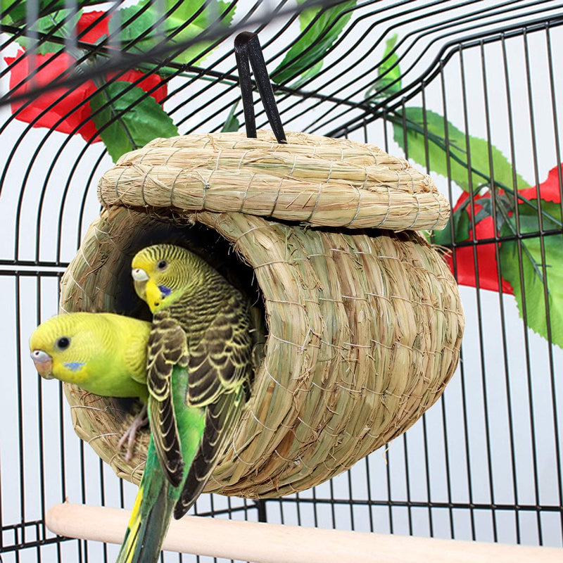 [Australia] - BWOGUE Straw Bird Nest Eco-Friendly Straw Birdhouse 100% Natural Fiber Bird Nest Hut Cozy Resting Breeding Place for Parrots Parakeet Conures Cockatiel,Large 