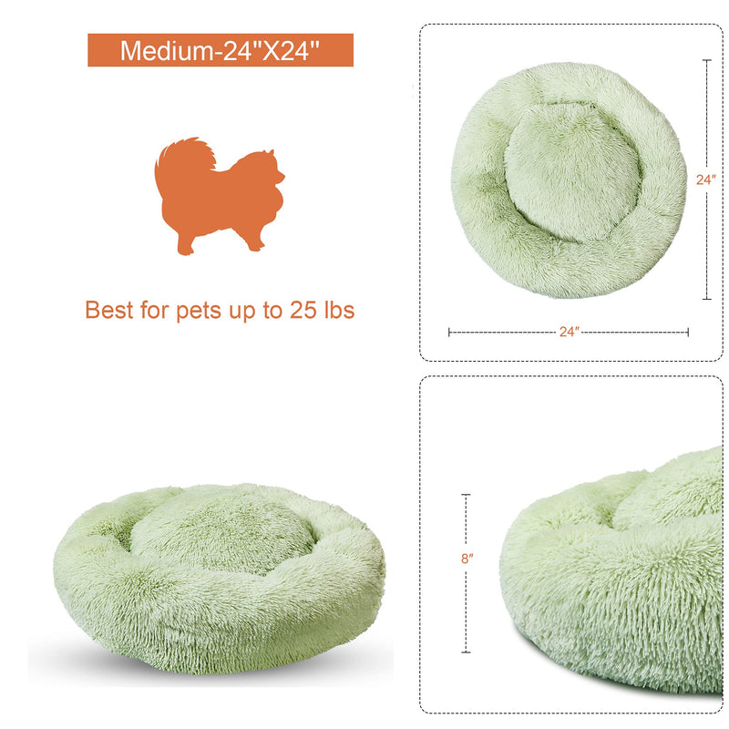 Dog Bed Cat Bed Donut, Akcmpet Faux Fur Pet Bed Calming Bed for for Large Medium Small Dogs and Cats (24"/28"/32") (Medium(24''X 24''), Avocado Green) Medium(24''X 24'') - PawsPlanet Australia