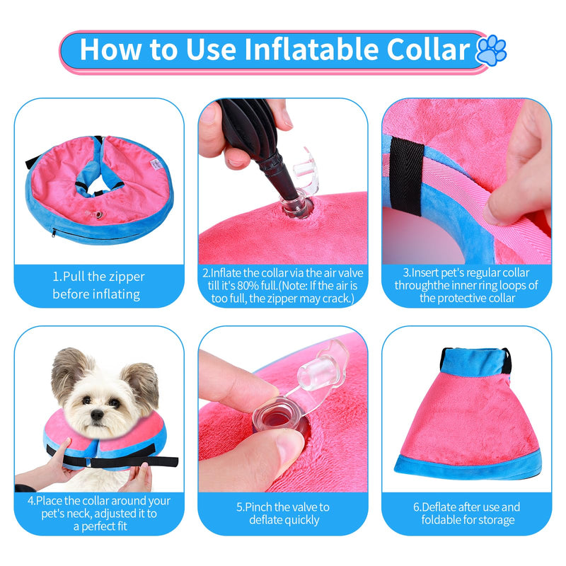 FWLWTWSS Inflatable Neck Brace Dog & Neck Brace Cat, Protective Dog Collar with Adjustable Velcro Fastener, Dog Collar Leak Protection for Recovery After Surgery or Wounds for Dogs (Pink M) Pink [Neck: 20.3cm - 30.5cm] M - PawsPlanet Australia
