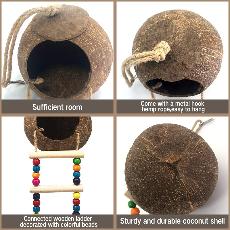 Hanging Coconut Bird House with Ladder,Natural Coconut Fiber Shell Bird Nest for Parrot Parakeet Lovebird Finch Canary,Coconut Hide Bird Swing Toys for Hamster,Bird Cage Accessories,Pet Bird Supplies - PawsPlanet Australia