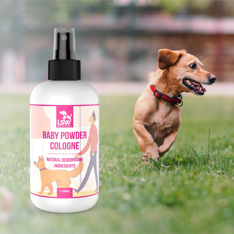 LSW Pet Design Deodorizing Pet Cologne Spray - Baby Powder Fragrance - Pet Perfume with Vitamins - Odor Control & Neutralizing Deodorant Spray for Dogs - Replenishes Skin & Coat - Made In UK - 110ml Baby Powder Fragrance 110ml - PawsPlanet Australia