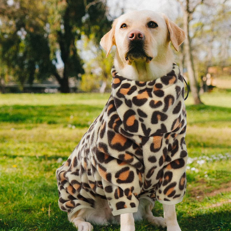 ROZKITCH Dog Winter Coat Soft Fleece Pullover Pajamas, Pet Windproof Warm Cold Weather Jacket Vest with Reflective Zipper, Onesie Jumpsuit Apparel Outfit Clothes for Small Medium Large Dog Brown XL X-Large Leopard Brown - PawsPlanet Australia