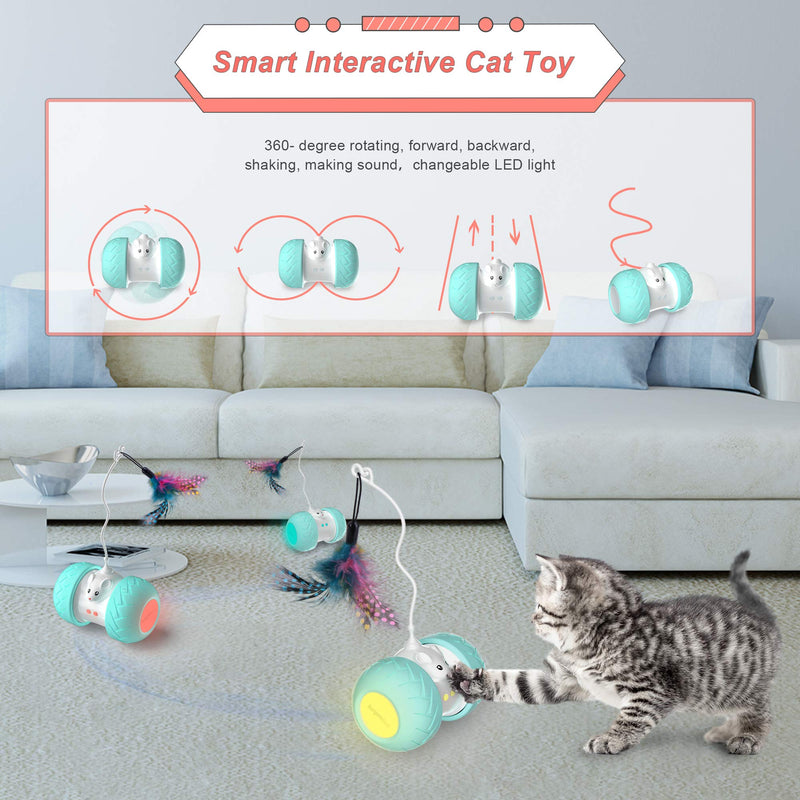 BurgeonNest Interactive Cat Toys for Indoor Cats, Automatic Kitten Toys Electronic with Mouse and 3 Feathers for Cats to Play Alone and Exercise 2 Speeds 3 Modes USB Charging green - PawsPlanet Australia
