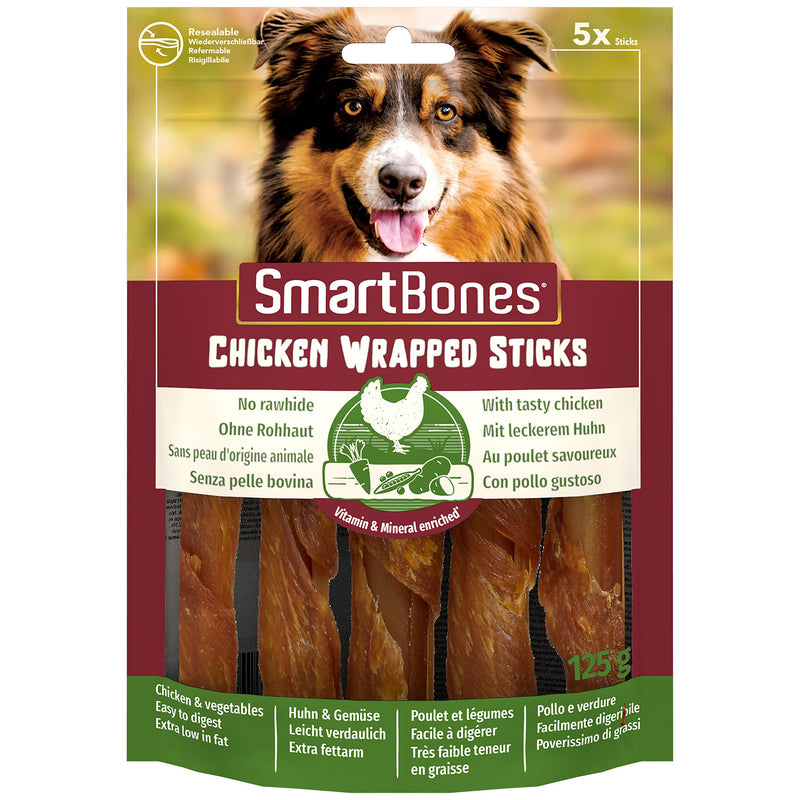 SmartBones Chicken Wrapped Sticks Medium - Dog Snack with Chicken for Medium Dogs, Chewing Sticks with Soft Texture, No Rawhide, Pack of 5 5 Pieces (Pack of 1) Wrapped Sticks Medium (Pack of 5) - PawsPlanet Australia