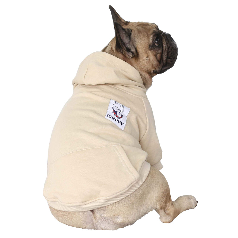 iChoue Pet Clothes Dog Hoodie Hooded Full-Zip Sweatshirt Small Khaki - PawsPlanet Australia