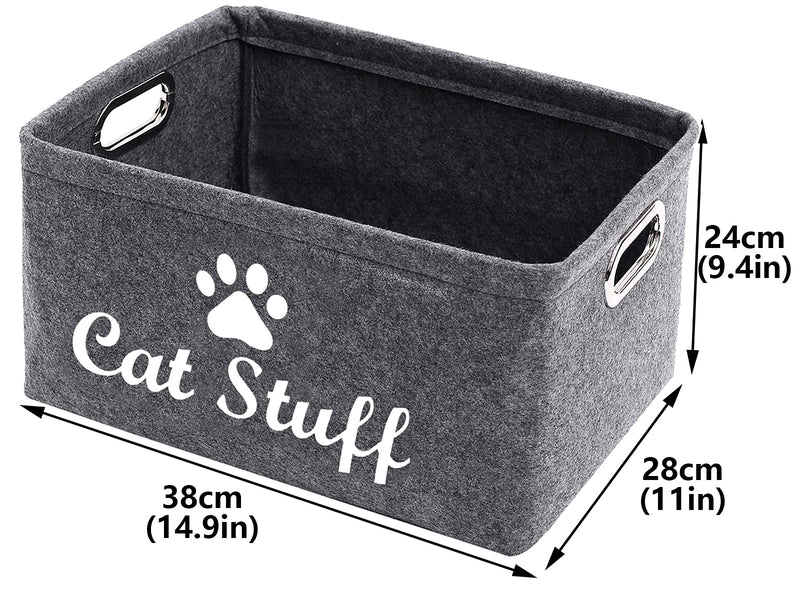 Geyecete Dog Apparel & Accessories/Dog Toys/Pet Supplies Storage Basket/Bin with Handles, Collapsible & Convenient Storage Solution for Office, Bedroom, Closet, Toys, Laundry "Cat Stuff" Grey - PawsPlanet Australia