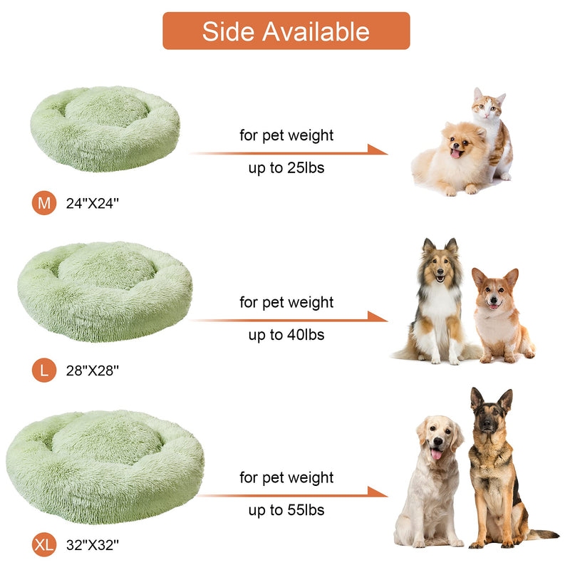 Dog Bed Cat Bed Donut, Akcmpet Faux Fur Pet Bed Calming Bed for for Large Medium Small Dogs and Cats (24"/28"/32") (Medium(24''X 24''), Avocado Green) Medium(24''X 24'') - PawsPlanet Australia