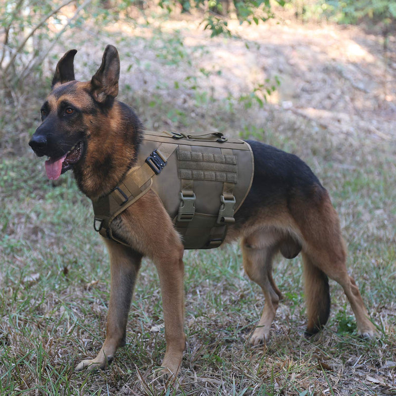 [Australia] - ICEFANG Tactical K9 Operation Harness,Working Dog MOLLE Vest,3/4 Body Coverage,Hook and Loop Panel for ID Military Badge Patch,Reinforced Handle,No Pulling Front Clip XL (Neck 19"-29"; Chest 31"-40") Coyote Brown 