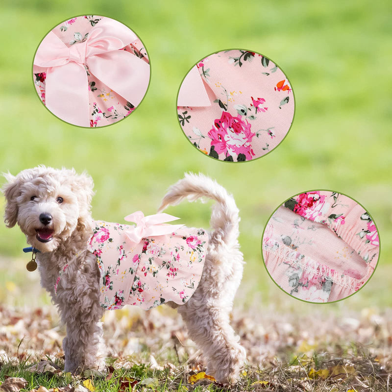 4 Pieces Puppy Dog Princess Dress Dog Bowknot Dress Cute Rosette Sundress Apparel Summer Puppy Floral Vest Dress Dog for Small Pet Dog Cat Outfits (S) - PawsPlanet Australia