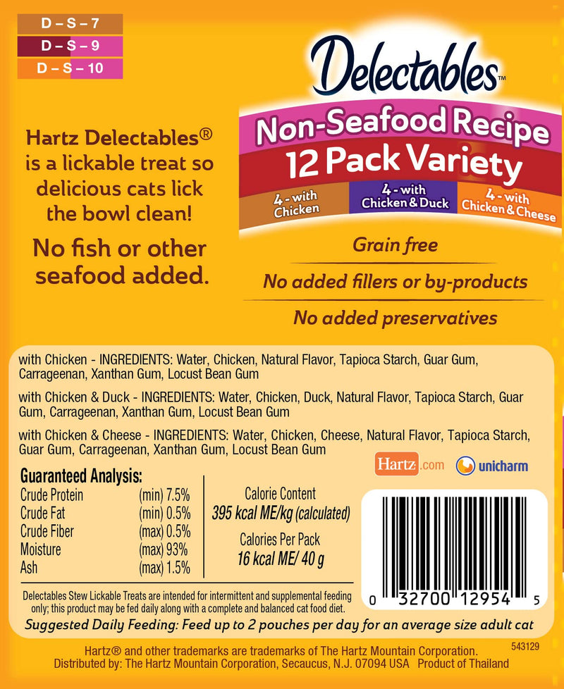 Hartz Delectables Non-Seafood Stew Lickable Wet Cat Treats for Adult & Senior Cats, 12 Count Multiple Flavors Variety 12 Count (Pack of 1) - PawsPlanet Australia