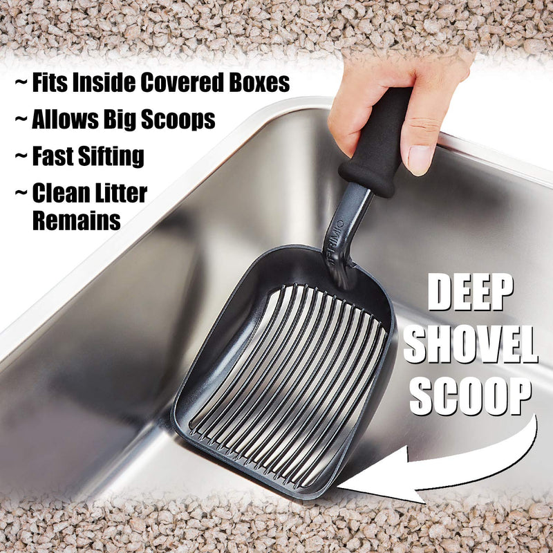 [Australia] - iPrimio Scooper Monster Cat Litter Scoop with Easy Grip Soft Foam Handle for Sore Hands - Fast Sifter/Deep Shovel. Patented. Large Black 