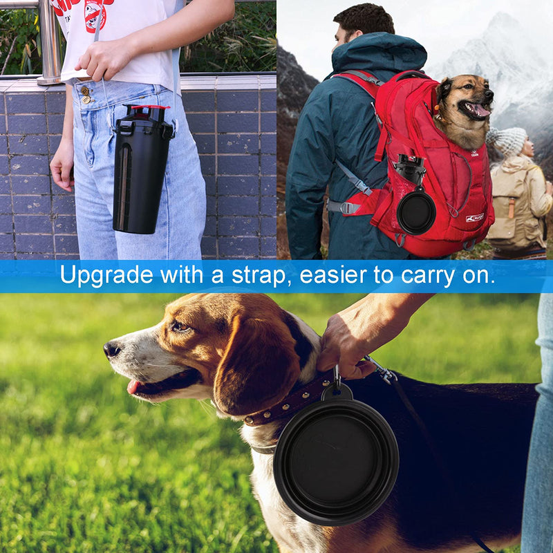 Dog Travel Water Bottle Collapsible Bowls, 2 in 1 Pet Food Container with Collapse Bowls, Outdoor Portable Water Bowls for Walking, Traveling, Camping and Hiking Black - PawsPlanet Australia