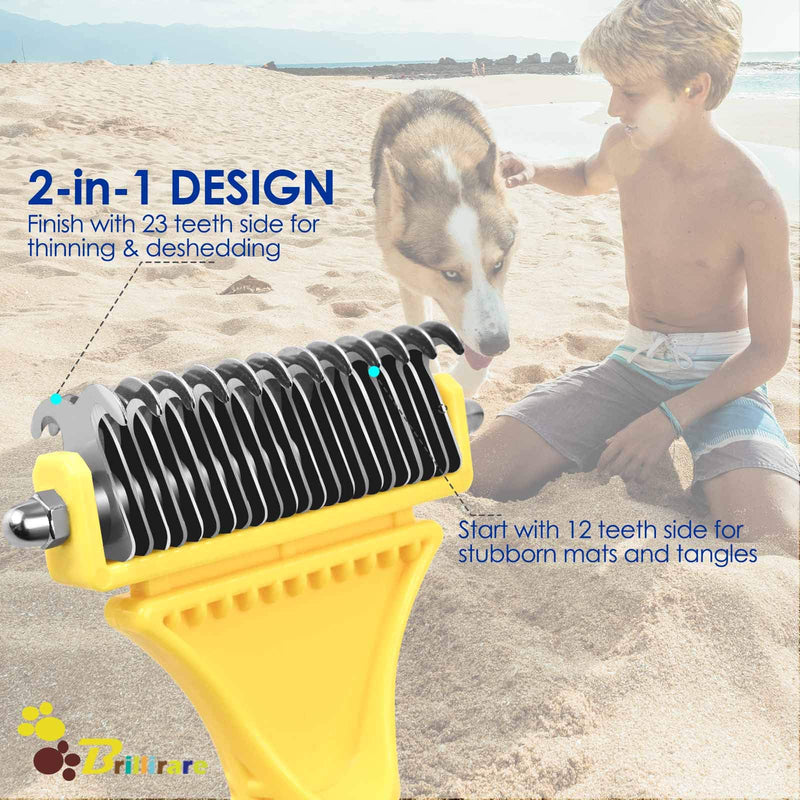 BRILLIARE Dematting Tool+Free Stainless-Steel Comb, Pet Grooming Tool, 2 Sided Undercoat Blade Rake for Cat&Dog, Deshedding Brush for Easy Mats&Tangles Removing, No More Nasty Shedding and Flying Hair - PawsPlanet Australia