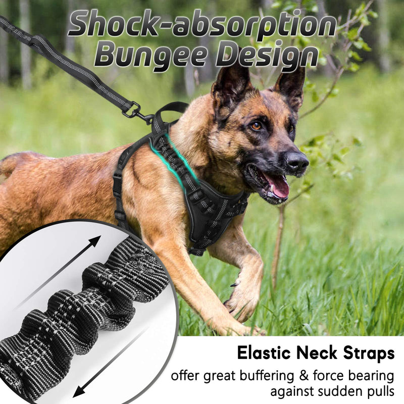 rabbitgoo Dog Harness No Pull, Adjustable Dog Walking Harness with 2 Metal Clips & Shock-Absorbing Bungee Straps, Soft Padded Pet Vest Chest Harness Reflective with Handle for Medium Dogs (Black, M) Classic Black - PawsPlanet Australia