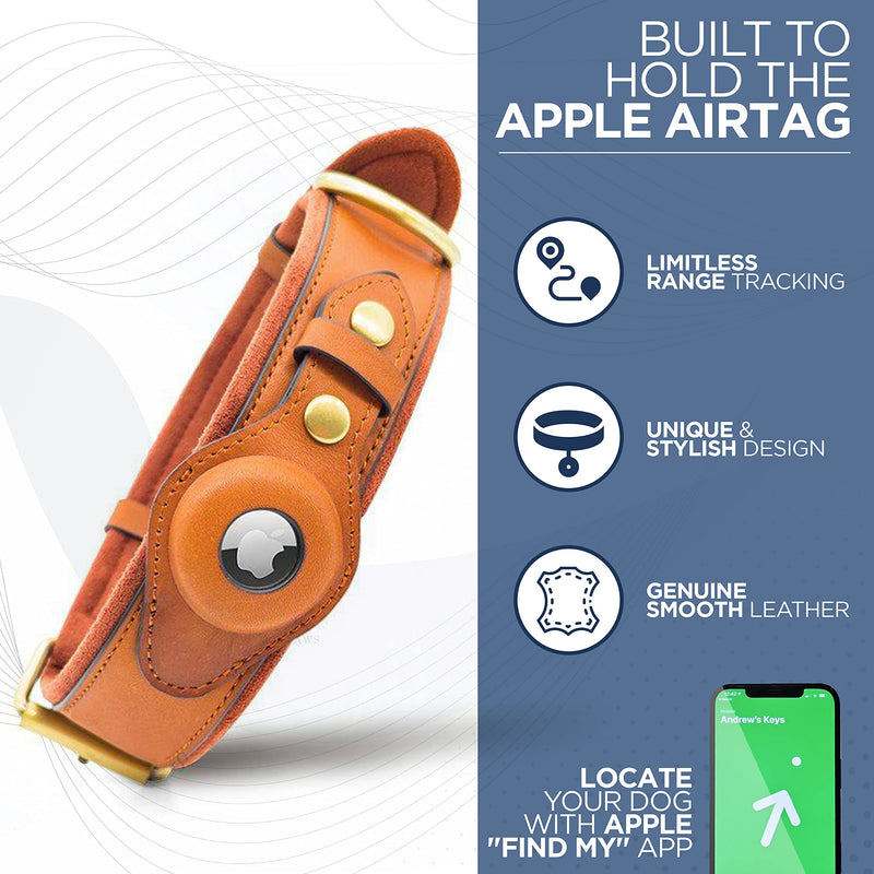 AirTag Dog Collar Compatible with Apple AirTag 2021 – Premium Leather Dog Collar with Apple AirTag Holder – Comfortable Protection for Adventurous Dogs – GPS Dog Collar XS - PawsPlanet Australia