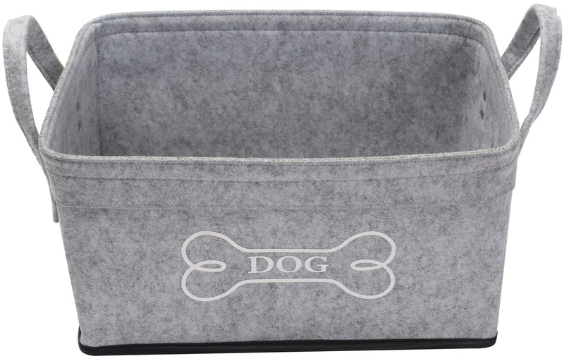 Brabtod Felt Dog Toy Box Storage and Dog Toy Basket Bins for organizing pet Toys, Blankets, leashes, Dry Food and Embroidered Dog Bone -light gray Light Gray - PawsPlanet Australia