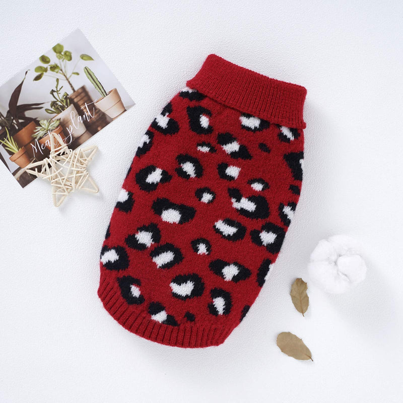 PASRLD Dog Sweater Leopard Pattern Dog Turtleneck SweatersKnitwear Warm Pet Sweater for Fall Winter (S, Red) Small - PawsPlanet Australia