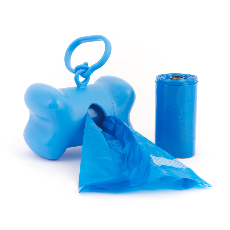 [Australia] - Bags on Board Dog Poop Bags Dispenser with 30 Refill Bags | Bone Design Attaches to Most Leashes Blue 
