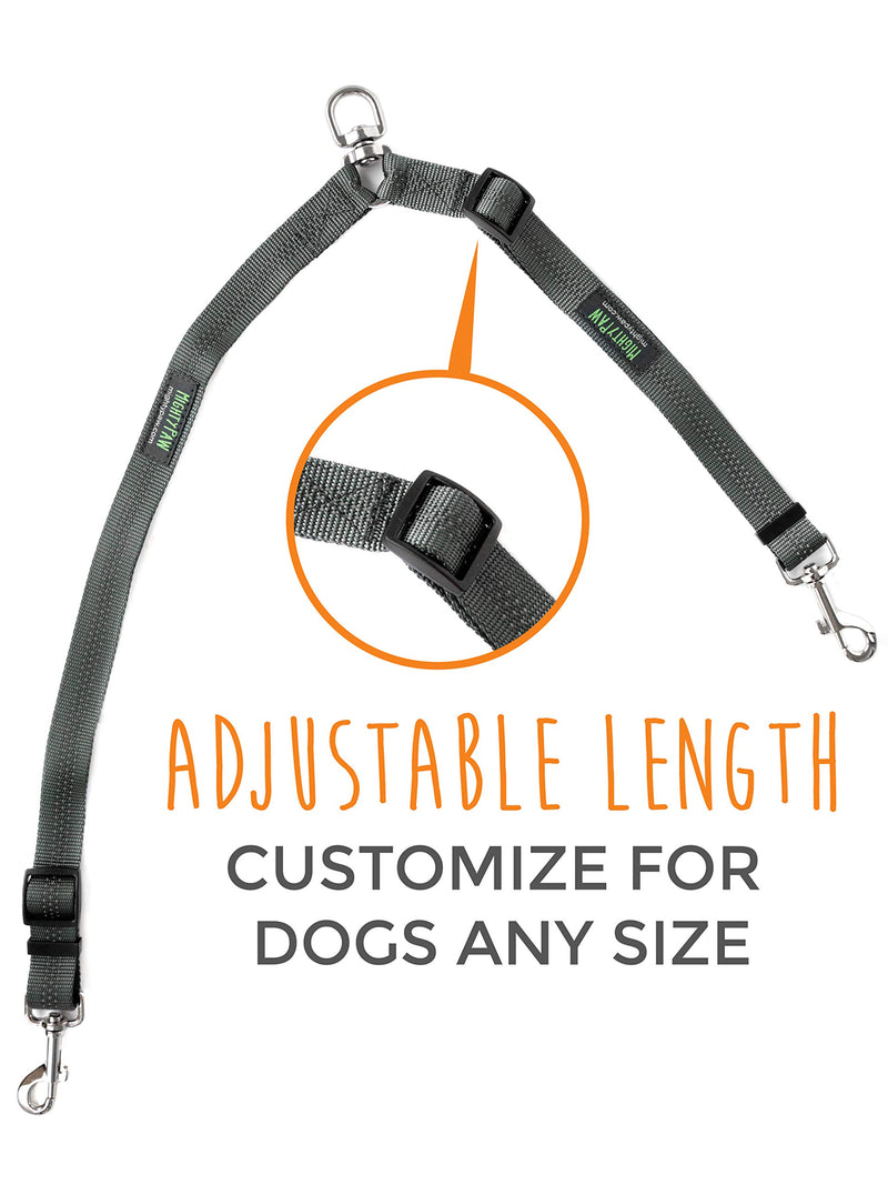 [Australia] - Mighty Paw Double Dog Leash, Two Dog Adjustable Length Dog Lead, Premium Quality No-Tangle Leash for 2 Dogs No Handle Grey 