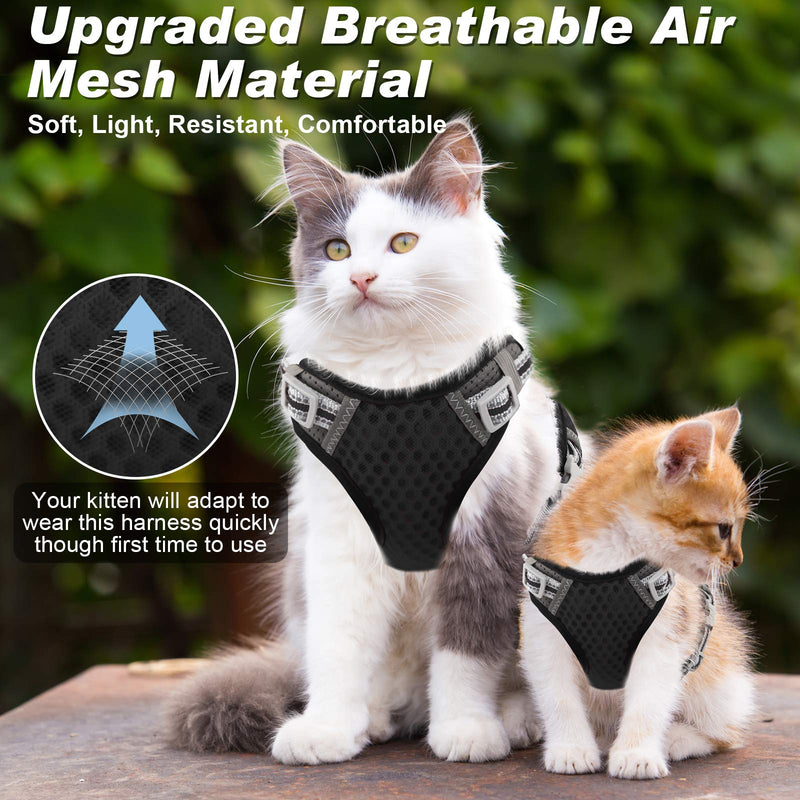 Cat Harness and Leash Escape Proof Cat Harness for Cats, Adjustable Cat Leash and Harness Set for Cat Walking Harness Cat with Soft Breathable Mesh & Reflective Strip Small (Chest: 13.7" - 16.2") Black - PawsPlanet Australia