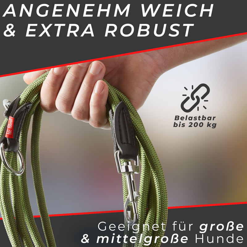 PetPatron® adjustable dog leash 3m - shoulder leash & double leash perfect for large dogs (45 kg) thanks to the extreme strength up to 200 kg - green 3 m x 1.1 cm - PawsPlanet Australia
