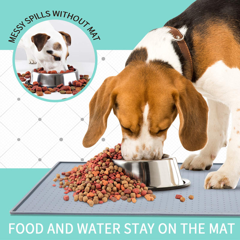 Senmipy Silicone Dog Food Mat - Waterproof Dog Bowl Mats for Food and Water Bowls, Raised Edges Non-Slip Cat Food Mat, BPA Free Pet Mats for Dog Bowls Small: 18.5" x 11.5" Mist - PawsPlanet Australia
