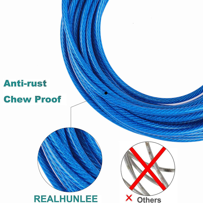 Dog Tie Out Cable - 16 ft Length 550 lbs Break Strength Galvanized Braided Steel Cable with PVC Coating Chew Proof Lead for Small to Large Dogs Pets Yard Camping Outdoors (0.20in (rdiamete) Blue) 0.20in (rdiamete) Blue - PawsPlanet Australia