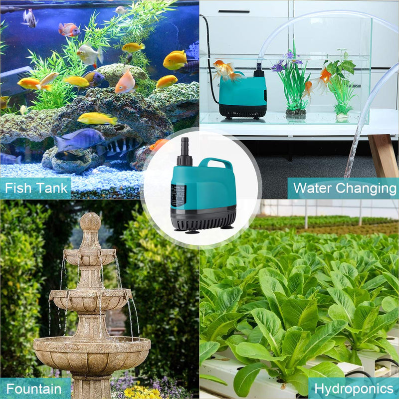 KEDSUM 1060GPH Submersible Water Pump(4000L/H, 80W), Ultra Quiet Submersible Pump with 11.5ft High Lift, Aquarium Pump with 5.9ft Power Cord, 3 Nozzles for Fountain, Pond, Fish Tank 400 GPH - PawsPlanet Australia