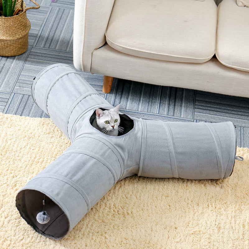 Ohana Beautiful Foldable Cat Tunnel Cat Toy with Ball Rustling Tunnel for Cats Puppies Rabbits or Small Animals Grey - PawsPlanet Australia