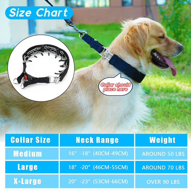 Wiotar Dog Prong Collar, Dog Choke Pinch Training Collar, Adjustable Stainless Steel Links with Comfort Rubber Tips, Quick Release Snap Buckle for Medium Large Dogs (Packed with 8 Extra Tips) M(Neck:14''-18''-- Weight: around 50 lbs) Black Cover - PawsPlanet Australia