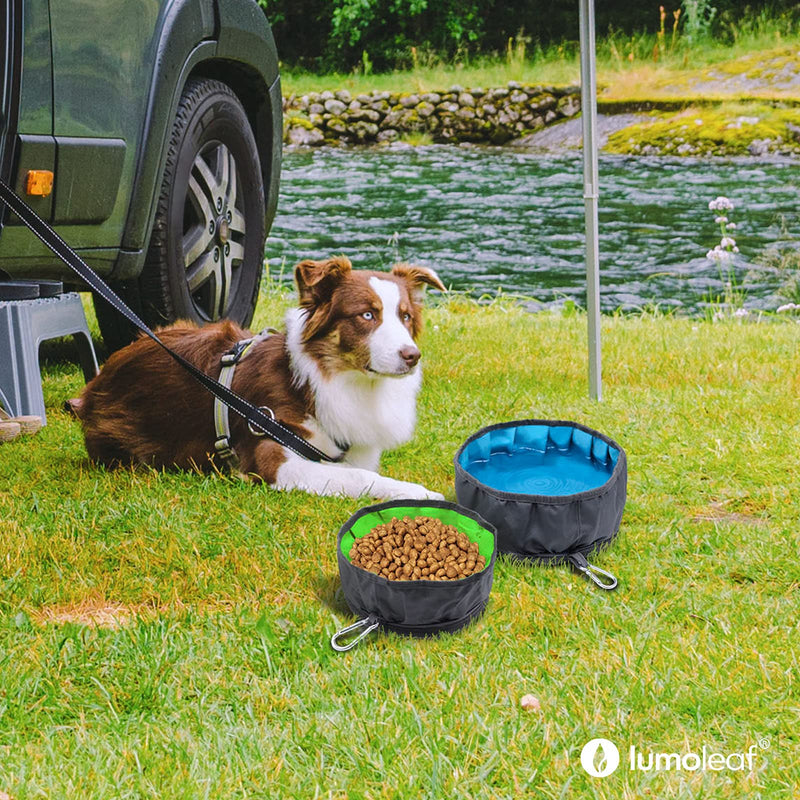 LumoLeaf Collapsible Dog Bowls, Large Lightweight Foldable Travel Bowl, Portable Water and Food Bowls for Pets Dogs Cats with Zipper Blue and Green - PawsPlanet Australia