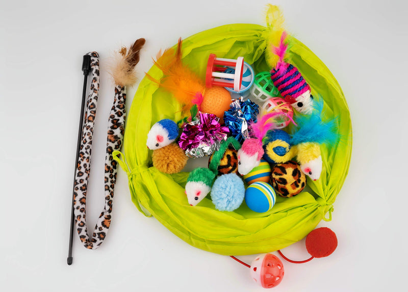 21 pcs Cat Toys for Indoor Cats - Interactive Multi-colour TOYS GIFT BUNDLE - Foldaway Cat Tunnel with Bell Play Balls & Mouse toys - Eliminate the BOREDOM for YOUR CAT & KEEP YOUR CAT HEALTHY - PawsPlanet Australia