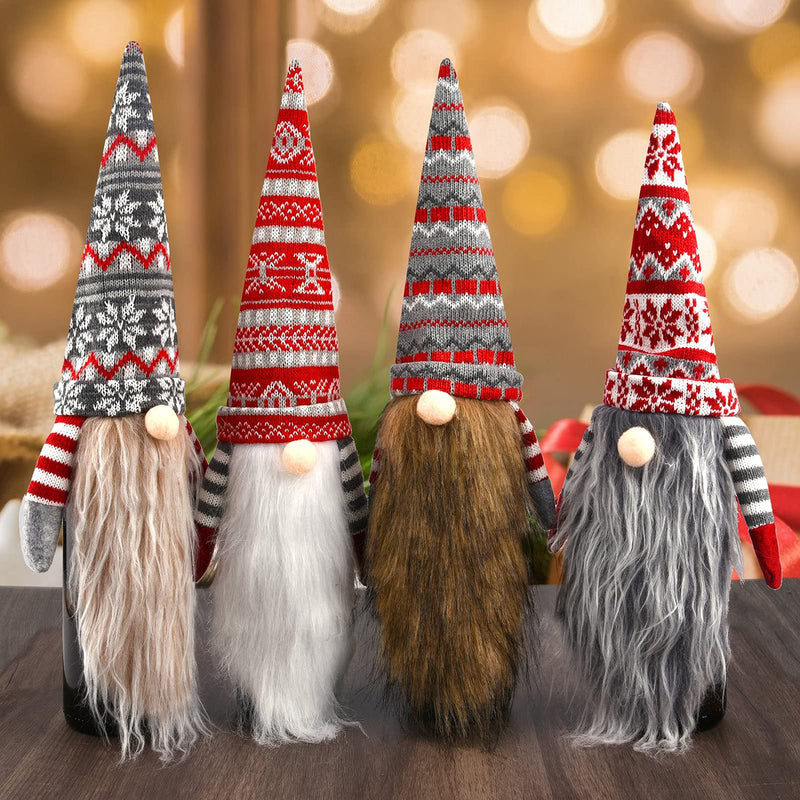 FANKUTOYS Christmas Gnome Wine Bottle Covers, 4 Pack Christmas Gnome Faceless Doll Wine Bottle Covers for Christmas Decorations New Year Dining Table Decor Party Gift(Pattern) - PawsPlanet Australia