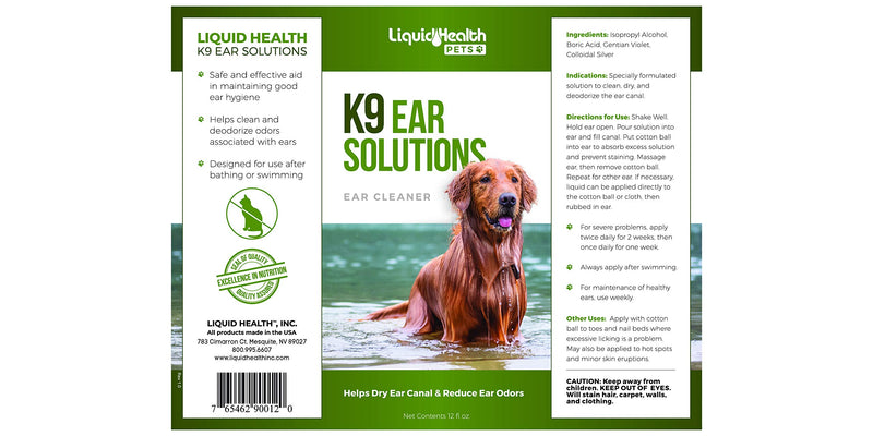 Liquid Health for Animals K9 Ear Solutions 12 oz Liquid - PawsPlanet Australia