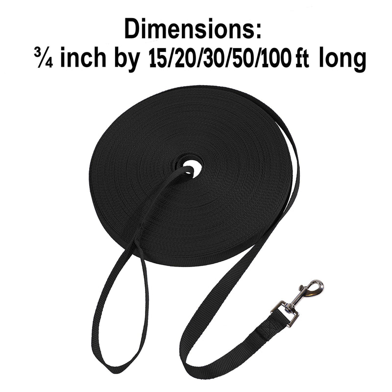Hi Kiss Dog/Puppy Obedience Recall Training Agility Lead - 15ft 20ft 30ft 50ft 100ft Training Leash - Great for Training, Play, Camping, or Backyard 15 Feet Black - PawsPlanet Australia