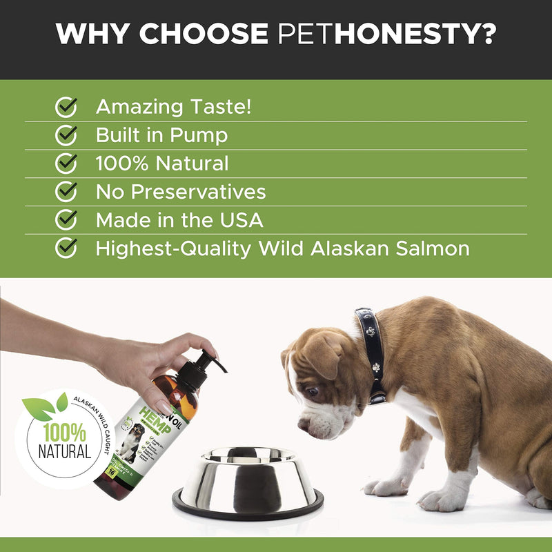 PetHonesty Wild Alaskan Salmon Oil for Dogs - Omega-3 for Dogs - Pet Liquid Food Supplement - EPA + DHA Fatty Acids, May Reduce Shedding & Itching - Supports Joints, Brain & Heart Health Hemp Salmon 16 Fl Oz - PawsPlanet Australia