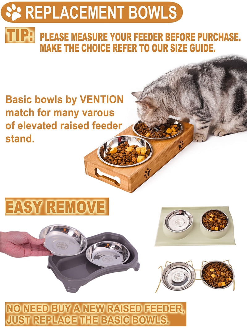 VENTION Stainless Steel Whisker Relief Cat Food Bowl, Shallow Metal Cat Bowls Set, 7 - 56 Oz Replacement Pet Cat Feeding Dishes for Raised/Elevated Stands, Work for Dog Plate, Dishwasher Safe SET OF 2 4 9/10 Inch-Outer Dia. - PawsPlanet Australia