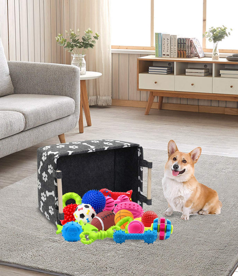 Brabtod Paw Folding Felt Storage Baskets - Foldable Storage Cube bin, for Organizer Pet Toy, Blankets, Leashes and Food In Printed “Dog Paws”Dog Bones-Gray Gray - PawsPlanet Australia