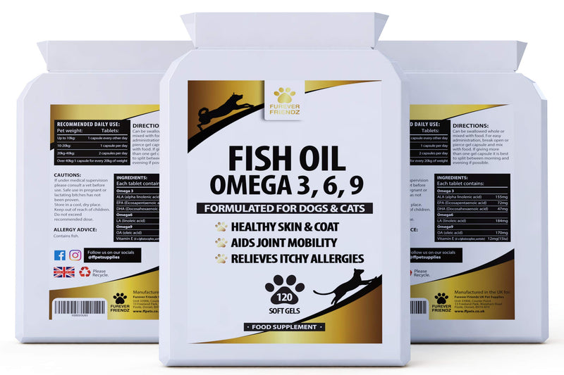 Fish Oil Omega Supplements for Dogs and Cats - 120 Softgels for Pets - Great for Itchy Dry Skin, Allergies & Dandruff • Furever Friendz - PawsPlanet Australia