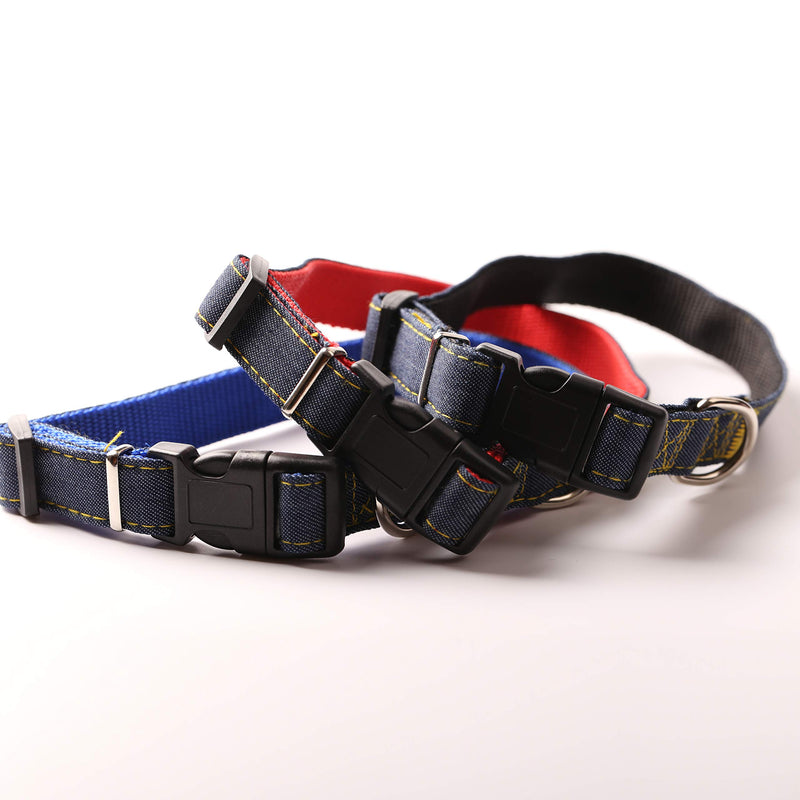 xuenisidan Security Heavy Duty Denim Dogs Collar Cat Leash Collar for Large/Medium/Small Pet Dogs (S: adjustable 28-44cm, blue) S: adjustable 28-44cm - PawsPlanet Australia