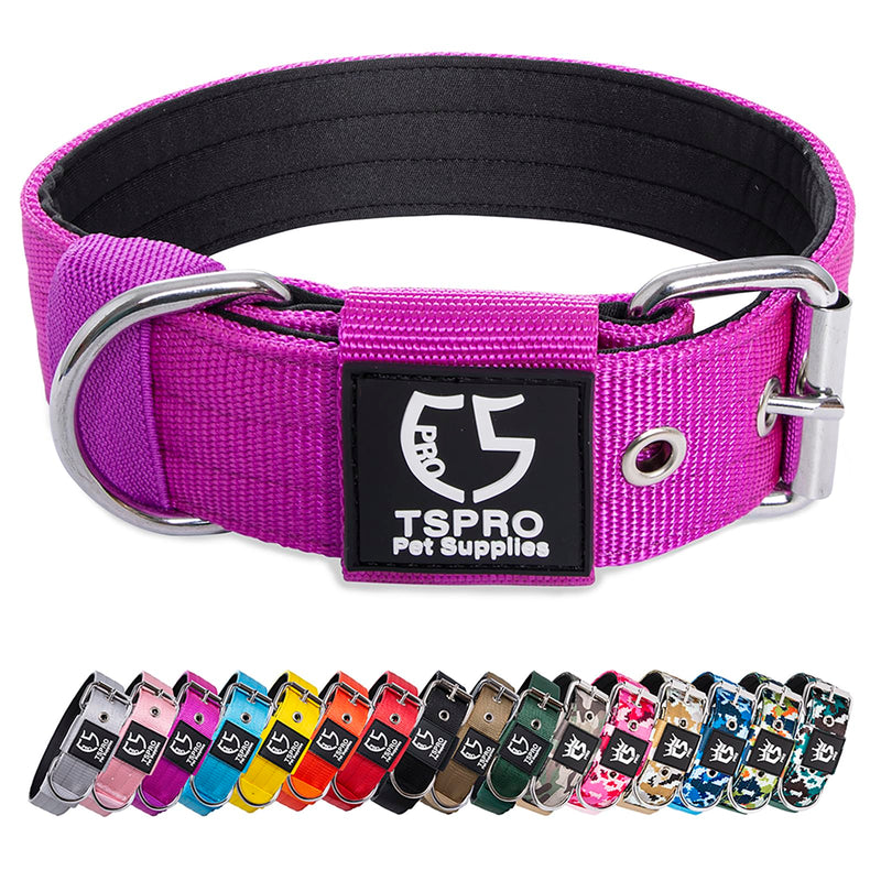 TSPRO Tactical Dog Collar, 3.8cm Wide, Military Grade, Strong Dog Collar, Thick Dog Collar, Heavy Duty Metal Buckle, Dog Collar Purple-M(Purple-M) Size M-(adjustable 44.5-52cm) - PawsPlanet Australia