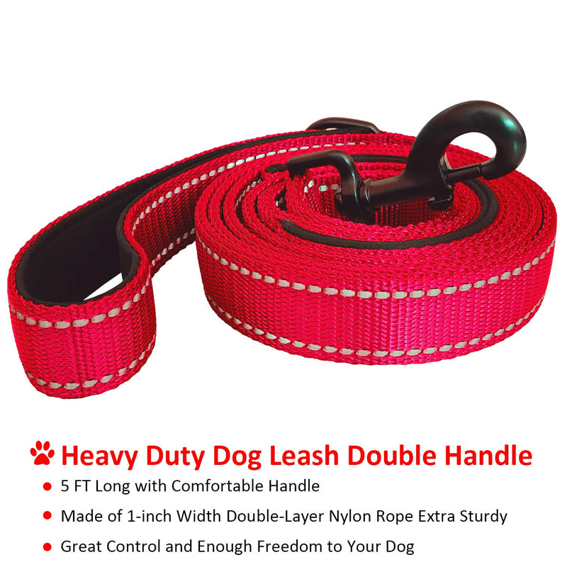 [Australia] - DOGSAYS Dog Leash 5ft Long Traffic Padded Two Handle Heavy Duty Double Handles Lead for Large Dogs or Medium Dogs Training Reflective Leashes Dual Handle 5 FT Red 