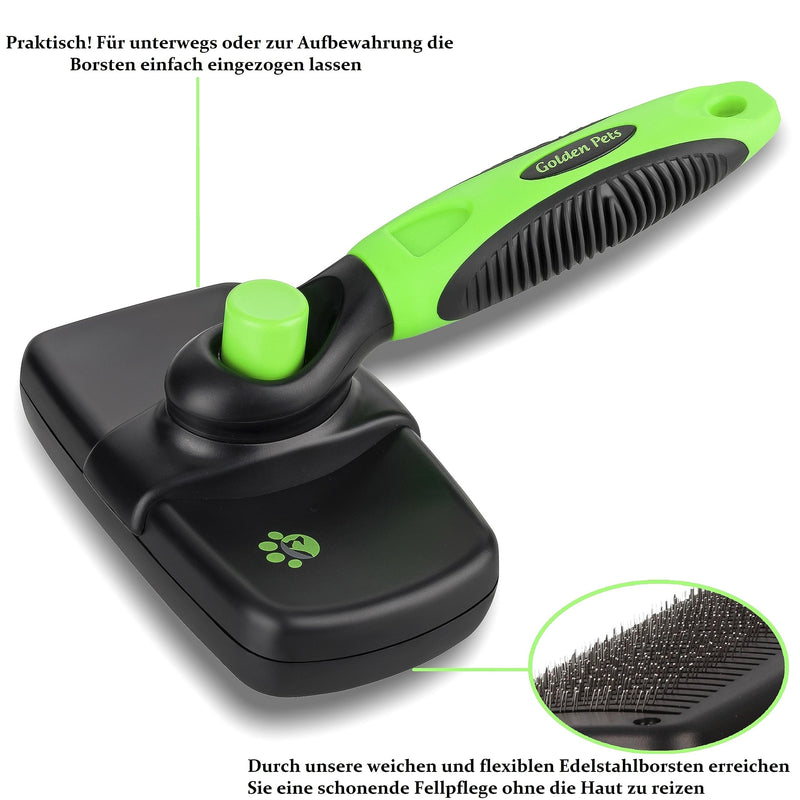 Golden Pets Self-cleaning dog brush & cat brush I Improved version I Suitable for short to long hair I Small - large animals I Quick cleaning I + care manual For medium - large animals - PawsPlanet Australia