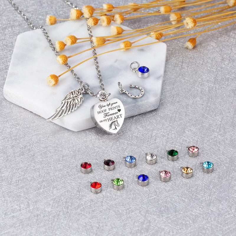 [Australia] - You left hoof prints on my heart Urn Necklace for Ashes Horseshoes Cremation Urn Pendant with 12 Birthstones Memorial Keepsake Jewelry 