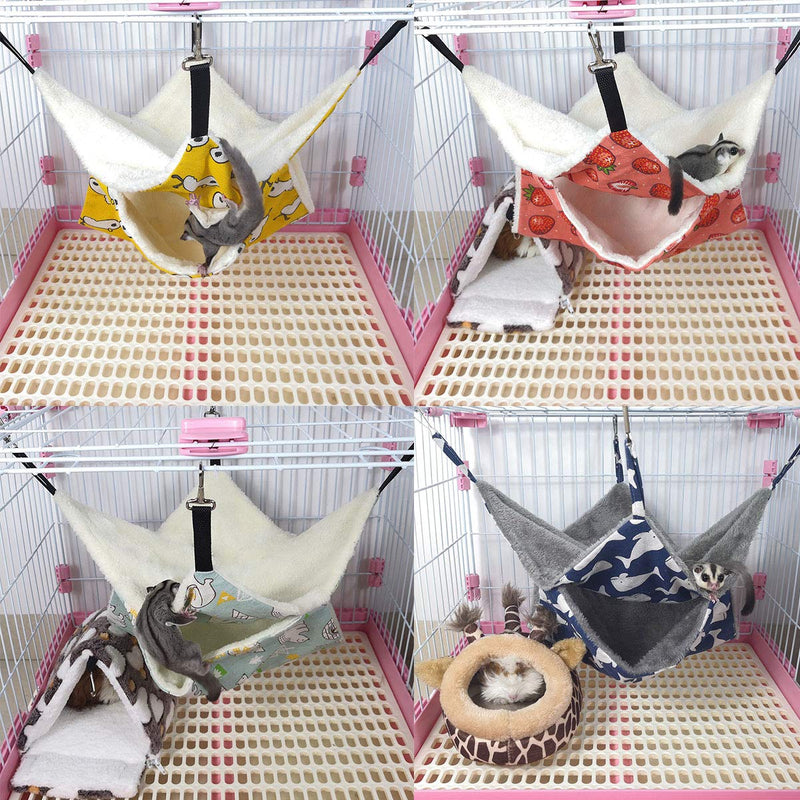 LEFTSTARER Pet Small Animal Hanging Hammock Ferret Bunkbed Hammock Cage Toy for Hamster Rat Sugar Glider Parrot Guinea Pig Hideout Play Sleep Strawberry - PawsPlanet Australia