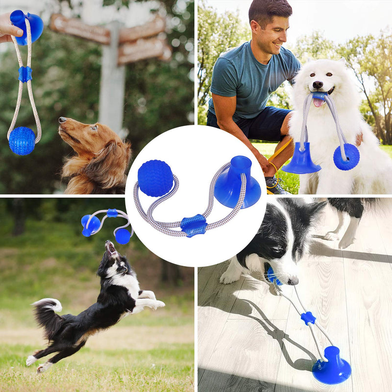 Suction Cup Dog Toy, Aggressive Chew Pet Toys Dog Toy for Small/ Large Dogs Tug of War Toy for Chewing/Teeth Cleaning with Replacement Rope BLUE - PawsPlanet Australia
