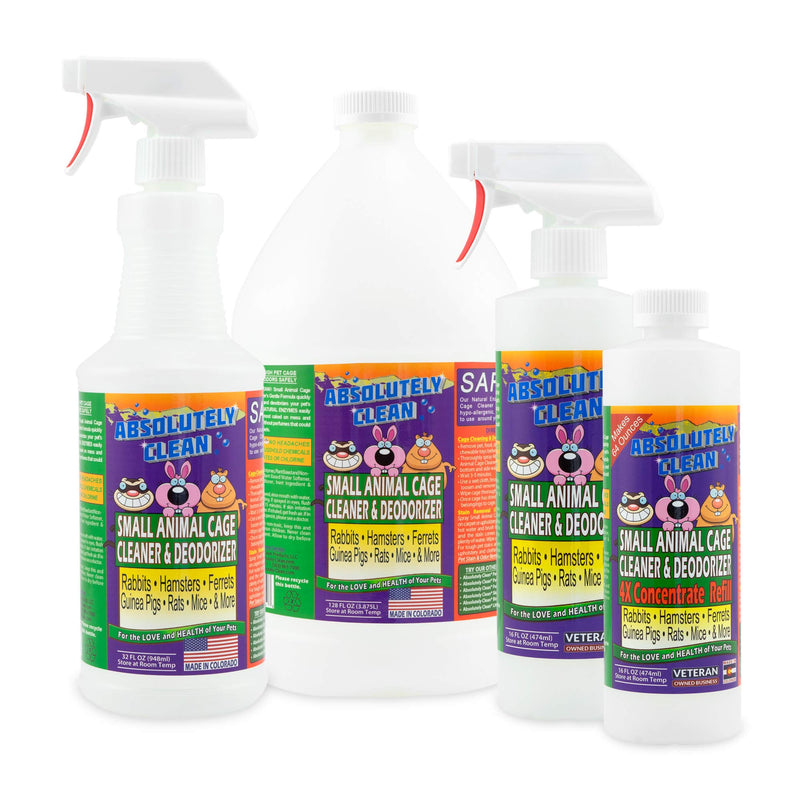 Amazing Small Animal Cage Cleaner - Just Spray/Wipe - Easily Removes Messes & Odors - Hamsters, Mice, Rats, Guinea Pigs, Ferrets - USA Made 16 oz Concentrate - PawsPlanet Australia